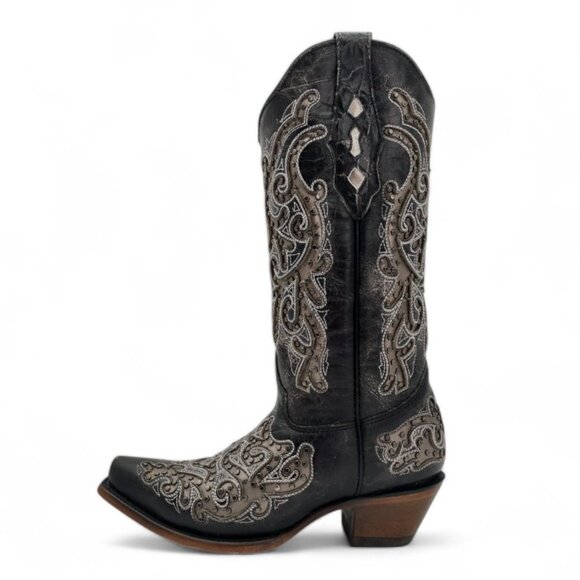 Corral Women's Size 7 Black Studded Silver Inlay Snip Toe Western Boots Z5174 - Picture 3 of 16